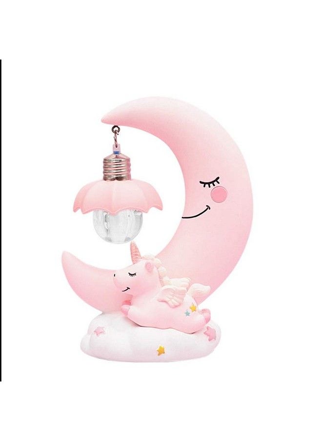 Hilitand - Cartoon Moon Led Night Light Resin Baby Nursery Lamp Ornaments Bedside Table Lamp Kids For Home Decoration (Pink) - Image 1
