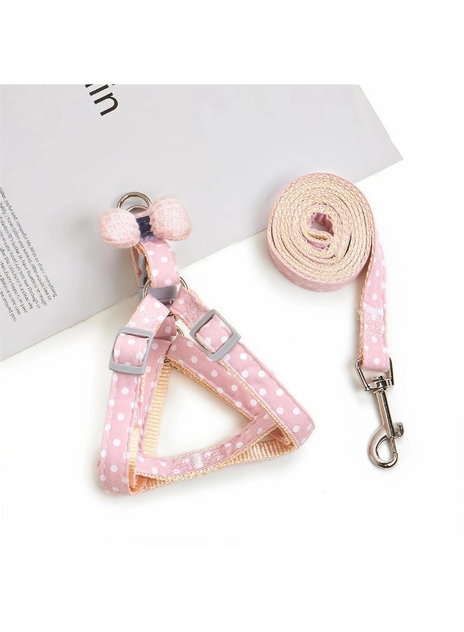 Pink Polka Cat Harness & Leash Set + Light Purple Floral Cat Collar with Bell, M Size Breathable Anti-Escape Chest Strap Adjustable Breakaway Collar Bundle - Image 2