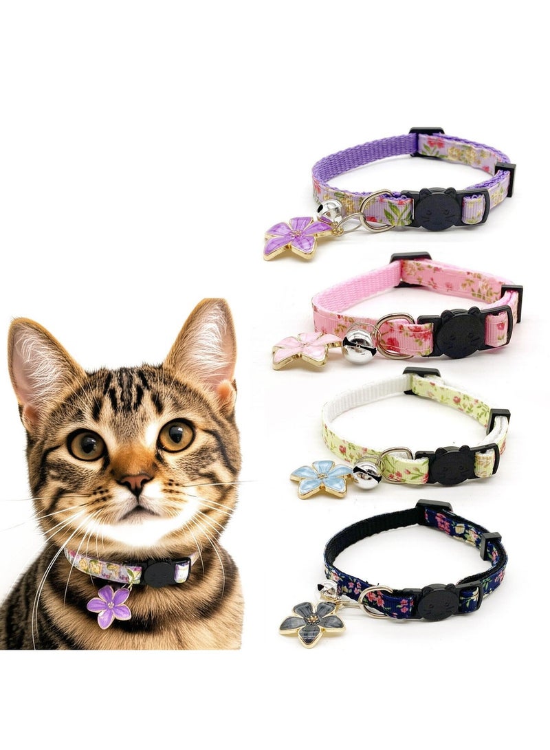 Pink Polka Cat Harness & Leash Set + Light Purple Floral Cat Collar with Bell, M Size Breathable Anti-Escape Chest Strap Adjustable Breakaway Collar Bundle - Image 3
