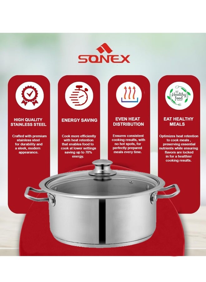 SONEX SONEX Mega Super Pot,32 cm (14 Ltr) Stainless Steel Cooking Pot/Casserole – Durable Handles, Glass Lid, Sandwich Bottom for Even Heating, Sleek Modern Design for Efficient and Stylish Cooking  - Image 4