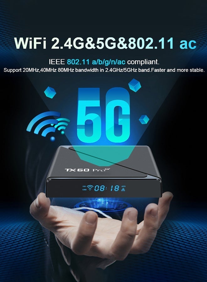 صندوق التلفزيون الذكي Tx60 Pro 8K Tx60 Pro 8K Android 14 Quad Core Allwinner H313 مع 2.4G/5G Wifi6 وجهاز تحكم عن بعد - Image 4