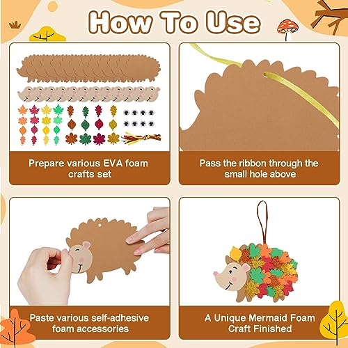 Fennoral 12 Pack Hedgehog Crafts for Kids Make You Hedgehog Foam Stickers DIY Autumn Art and Craft for Boys Girls Party Supply Art Activities Birthday Gifts Fall Thanksgiving Decoration - Image 3