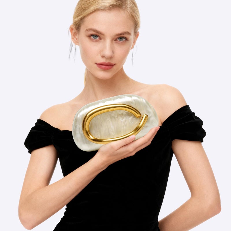 Bowasin Gold Clutch Purses for Women Formal,Marble Acrylic Women's Evening Handbags Purse,Trendy Metal Handle Evening Purse,Clutch Bag 2025 for Wedding Party Causal - Image 3