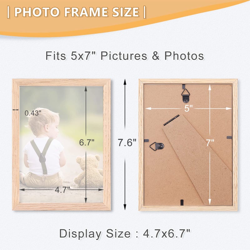 ATOBART 5x7 Picture Frame  OAK Wood Photo Frame with Perspex Glass for Vertical or Horizontal Tabletop Wall Display for Photos  Paintings  Posters  Artwork  Birthday Christmas Gift  Set of 3 - Image 2