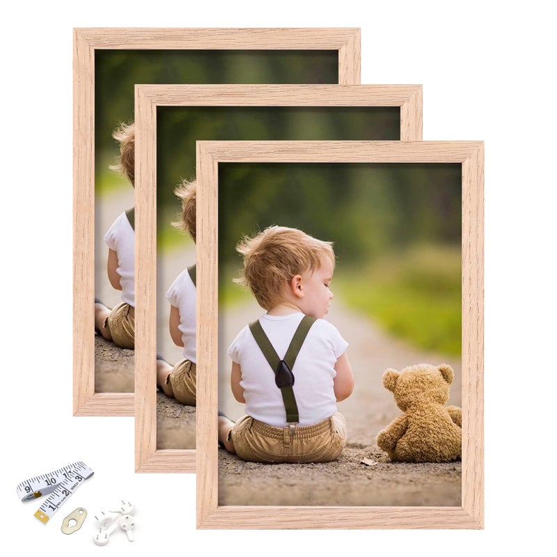 ATOBART 5x7 Picture Frame  OAK Wood Photo Frame with Perspex Glass for Vertical or Horizontal Tabletop Wall Display for Photos  Paintings  Posters  Artwork  Birthday Christmas Gift  Set of 3 - Image 1