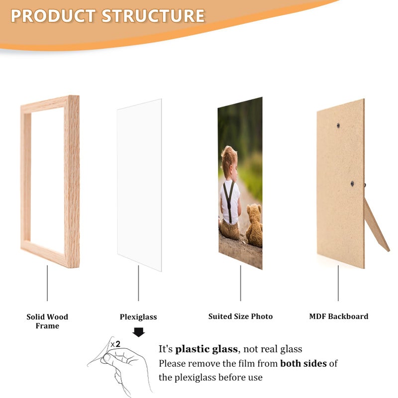 ATOBART 5x7 Picture Frame  OAK Wood Photo Frame with Perspex Glass for Vertical or Horizontal Tabletop Wall Display for Photos  Paintings  Posters  Artwork  Birthday Christmas Gift  Set of 3 - Image 4