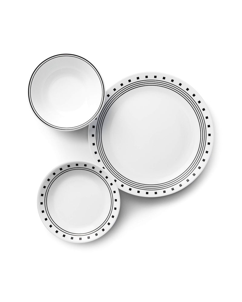 Corelle Vitrelle 18-Piece Service for 6 Dinnerware Set Triple Layer Glass and Chip Resistant, Lightweight Round Plates and Bowls Set, City Block - Image 2