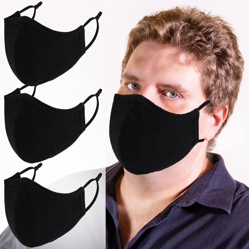 Extra Large Face Masks Breathable 3Ply Cloth Face Mask Adjustable Ear Loops for Big Face Reusable Washable Black Cotton Masks for Adult Men XLBlackfor BigBeard Face AdultsMen