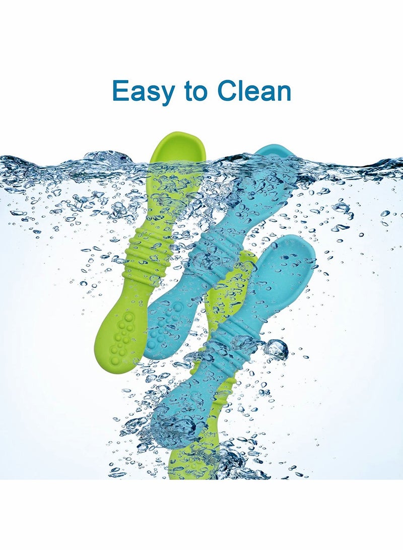 Barakah طقم ملاعق سيليكون للأطفال 4 قطع للتدريب على التغذية الذاتية للرضع في مرحلة الفطام الأولى مجموعة ملاعق صديقة للثة خالية من BPA والرصاص والفثالات والبلاستيك هدية رائعة - Image 3