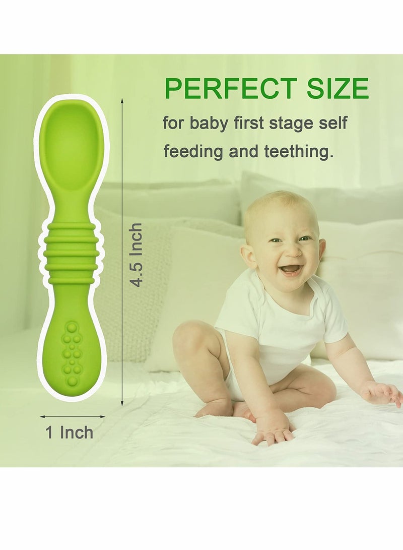 Barakah طقم ملاعق سيليكون للأطفال 4 قطع للتدريب على التغذية الذاتية للرضع في مرحلة الفطام الأولى مجموعة ملاعق صديقة للثة خالية من BPA والرصاص والفثالات والبلاستيك هدية رائعة - Image 5