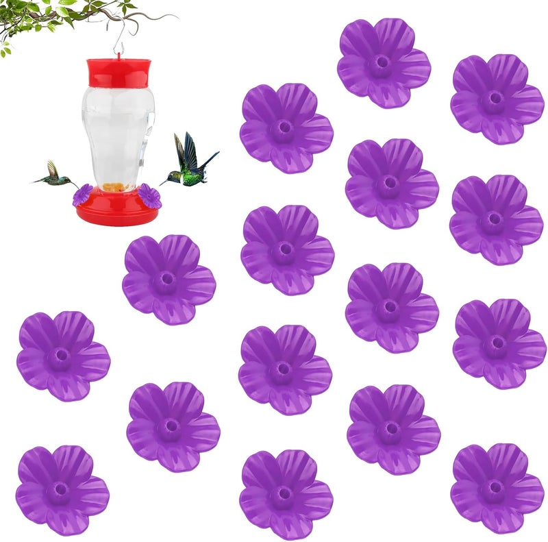 QIHOMPIB Hummingbird Feeder Parts, 16 PCS Hummingbird Feeder Replacement Flowers Purple, Bee Guards for Hummingbird Feeders Perky Pet Hummingbird Feeder Parts Glass Plastic Hummingbird Feeder Base Replacement - Image 1