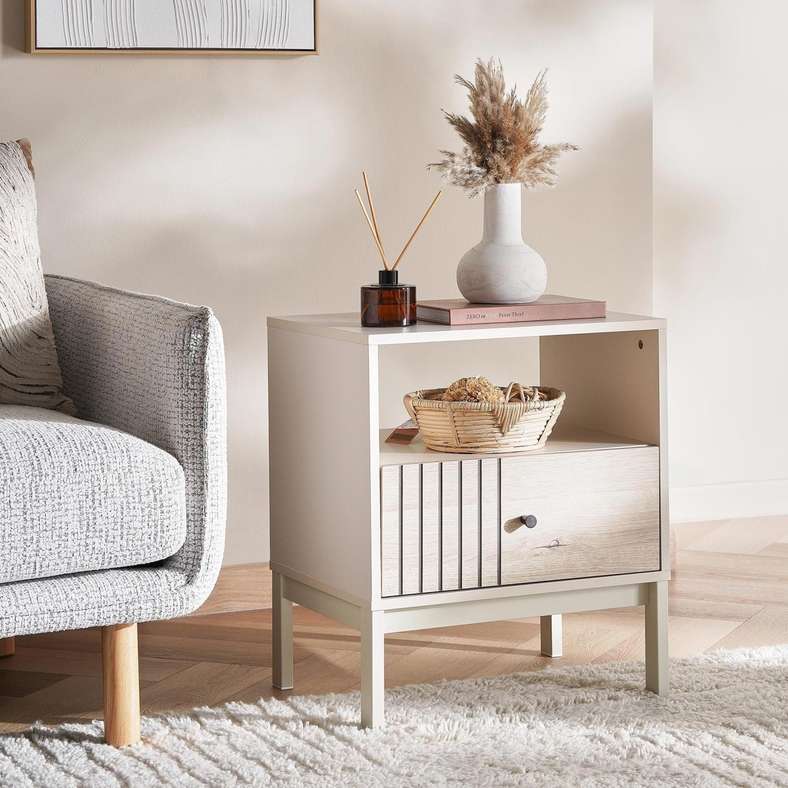 Pan Home ALONZO END TABLE WITH 1 DRAWER MELAMINE - NATURAL & WHITE - Image 1