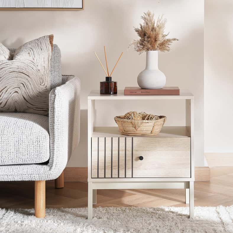 Pan Home ALONZO END TABLE WITH 1 DRAWER MELAMINE - NATURAL & WHITE - Image 2