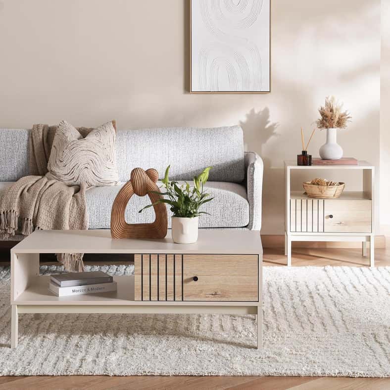 Pan Home ALONZO END TABLE WITH 1 DRAWER MELAMINE - NATURAL & WHITE - Image 4