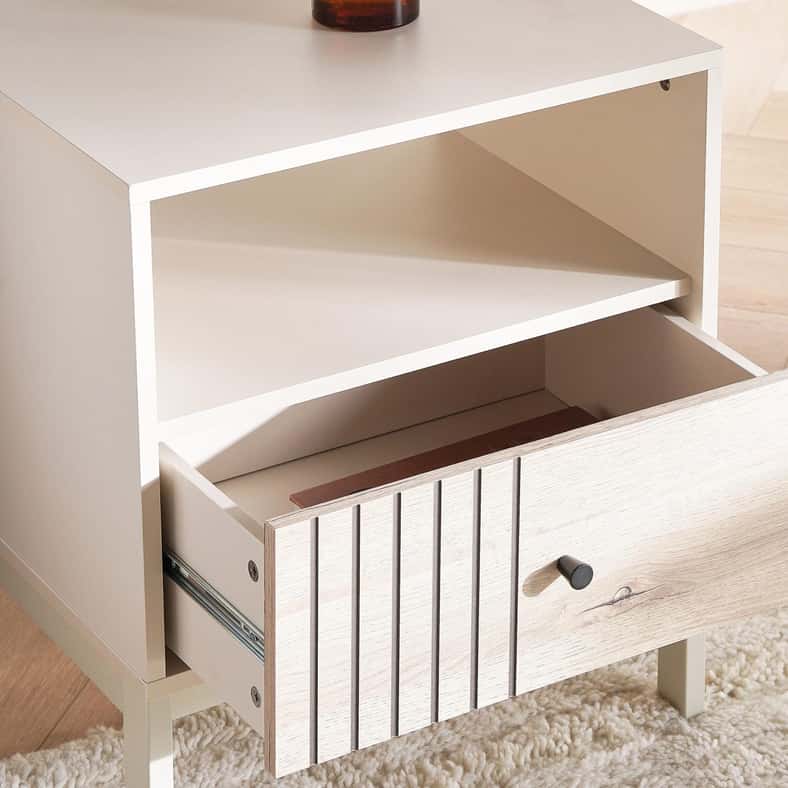 Pan Home ALONZO END TABLE WITH 1 DRAWER MELAMINE - NATURAL & WHITE - Image 3