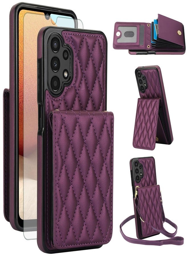 أسو ويش جراب هاتف سامسونج جالاكسي A13 4G/5G، غطاء محفظة مع واقي شاشة، فتحة لبطاقات الائتمان، حامل بطاقات، حزام كتف، حامل، وتقنية حجب RFID، متوافق مع A04s M13 G5 A 13 LTE 13A 2022، لون بنفسجي داكن، للنساء والرجال والفتيات - Image 1