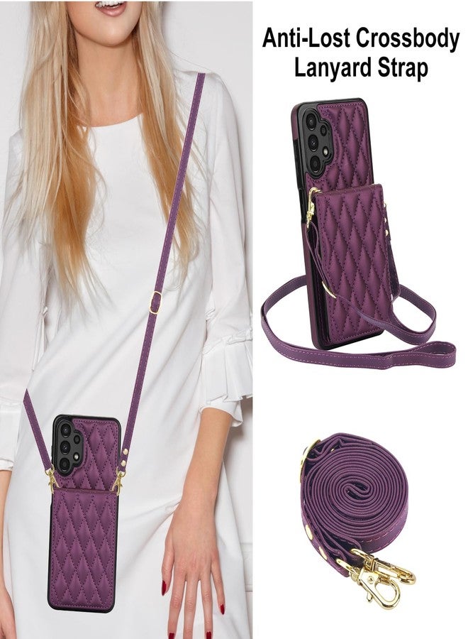 أسو ويش جراب هاتف سامسونج جالاكسي A13 4G/5G، غطاء محفظة مع واقي شاشة، فتحة لبطاقات الائتمان، حامل بطاقات، حزام كتف، حامل، وتقنية حجب RFID، متوافق مع A04s M13 G5 A 13 LTE 13A 2022، لون بنفسجي داكن، للنساء والرجال والفتيات - Image 3