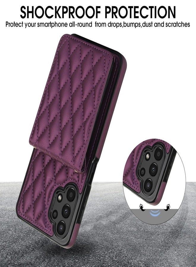 أسو ويش جراب هاتف سامسونج جالاكسي A13 4G/5G، غطاء محفظة مع واقي شاشة، فتحة لبطاقات الائتمان، حامل بطاقات، حزام كتف، حامل، وتقنية حجب RFID، متوافق مع A04s M13 G5 A 13 LTE 13A 2022، لون بنفسجي داكن، للنساء والرجال والفتيات - Image 4