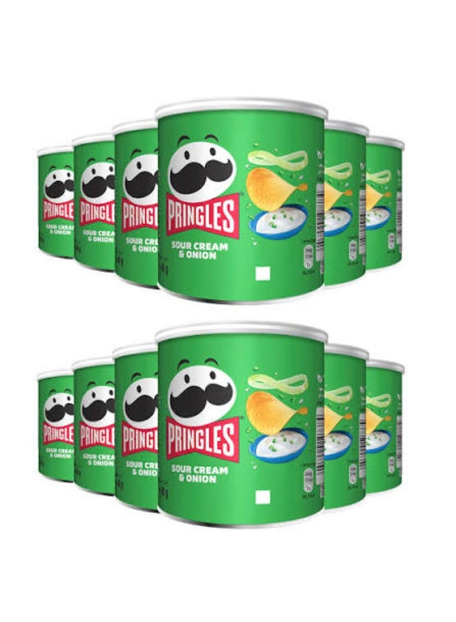 Pringles Sour Cream & Onion Flavour - Potato Chips - 40 G Pack Of 12 Cans - Crispy Snack - Crunchy Snack Food for Movies, Games & More - On-the-Go Can