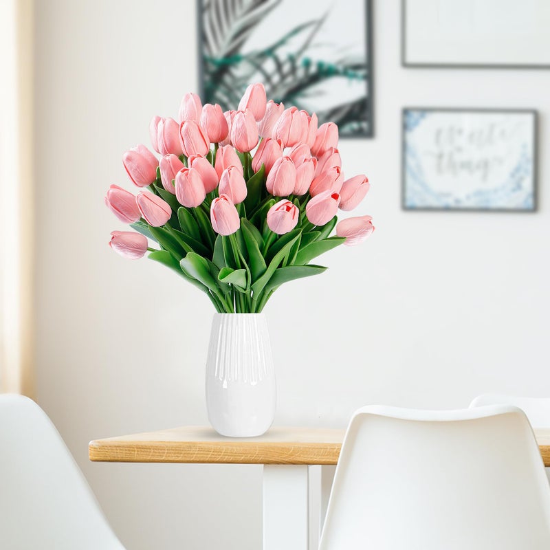 Sggvecsy 15 Pcs Fake Tulips Artificial Flowers Real Touch PU Faux Flowers Tulip Stems for Wedding Spring Bouquet Floral Arrangement Home Party Office Decorations for Mother's Day (Milk Pink) - Image 2