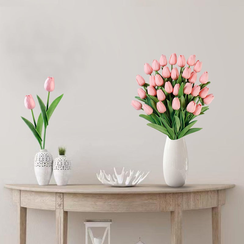 Sggvecsy 15 Pcs Fake Tulips Artificial Flowers Real Touch PU Faux Flowers Tulip Stems for Wedding Spring Bouquet Floral Arrangement Home Party Office Decorations for Mother's Day (Milk Pink) - Image 3