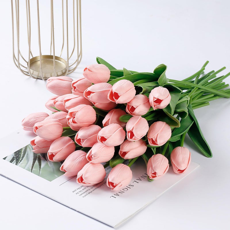 Sggvecsy 15 Pcs Fake Tulips Artificial Flowers Real Touch PU Faux Flowers Tulip Stems for Wedding Spring Bouquet Floral Arrangement Home Party Office Decorations for Mother's Day (Milk Pink) - Image 4