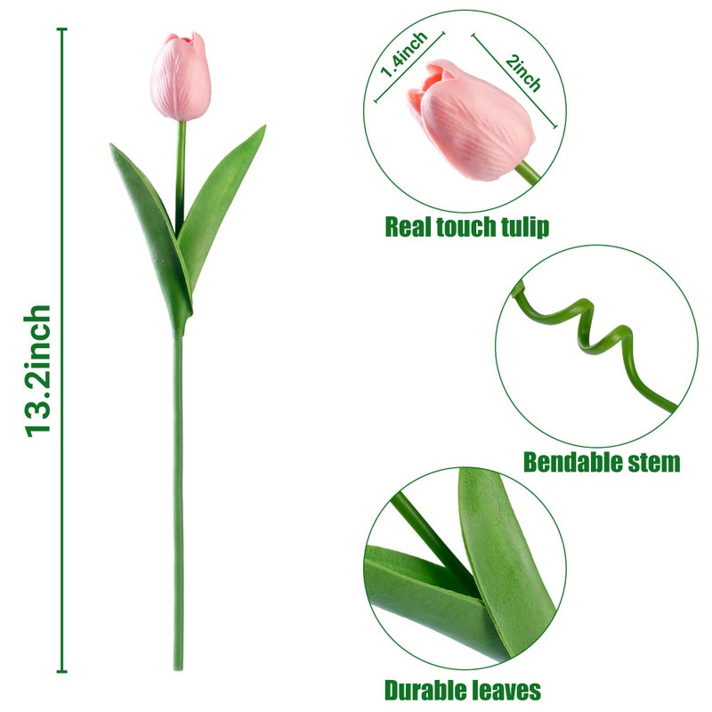 Sggvecsy 15 Pcs Fake Tulips Artificial Flowers Real Touch PU Faux Flowers Tulip Stems for Wedding Spring Bouquet Floral Arrangement Home Party Office Decorations for Mother's Day (Milk Pink) - Image 5