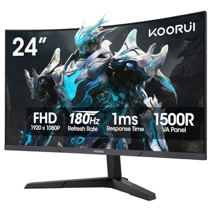 KOORUI 24 Inch Curved Gaming Monitor 180Hz Fhd 1080P Computer Monitor, 1Ms 1500R Display, Adaptive Sync, Freesync Premium, Hdmi 2.0X2 & Dp 1.2, Vesa, Tilt, 24E6Ca - Image 4