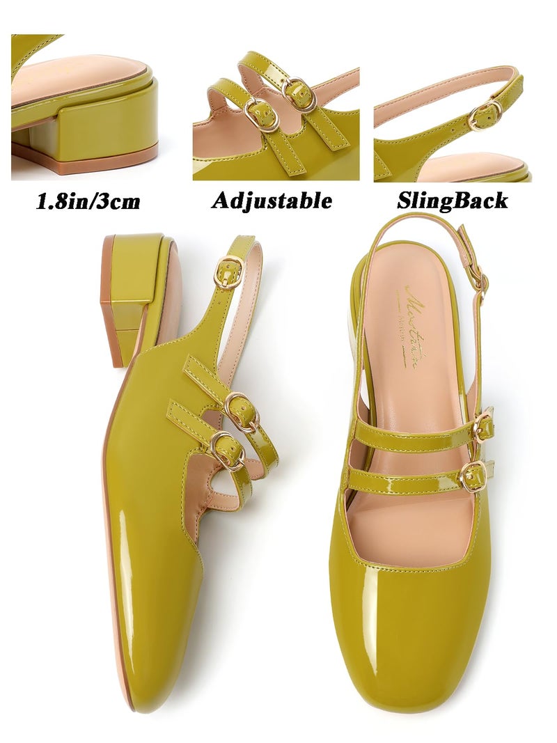 Mostrin Green Mary Jane Shoes Women Slingback Chunky Low Heels for Women Closed Rounded Toe Ankle Strap Pumps Daily Wedding Party Dress Shoes Size 7 - Image 4