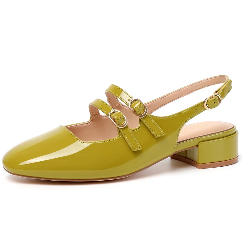 Mostrin Green Mary Jane Shoes Women Slingback Chunky Low Heels for Women Closed Rounded Toe Ankle Strap Pumps Daily Wedding Party Dress Shoes Size 7 - Image 1
