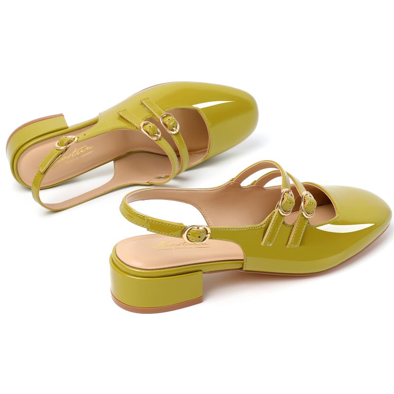 Mostrin Green Mary Jane Shoes Women Slingback Chunky Low Heels for Women Closed Rounded Toe Ankle Strap Pumps Daily Wedding Party Dress Shoes Size 7 - Image 5