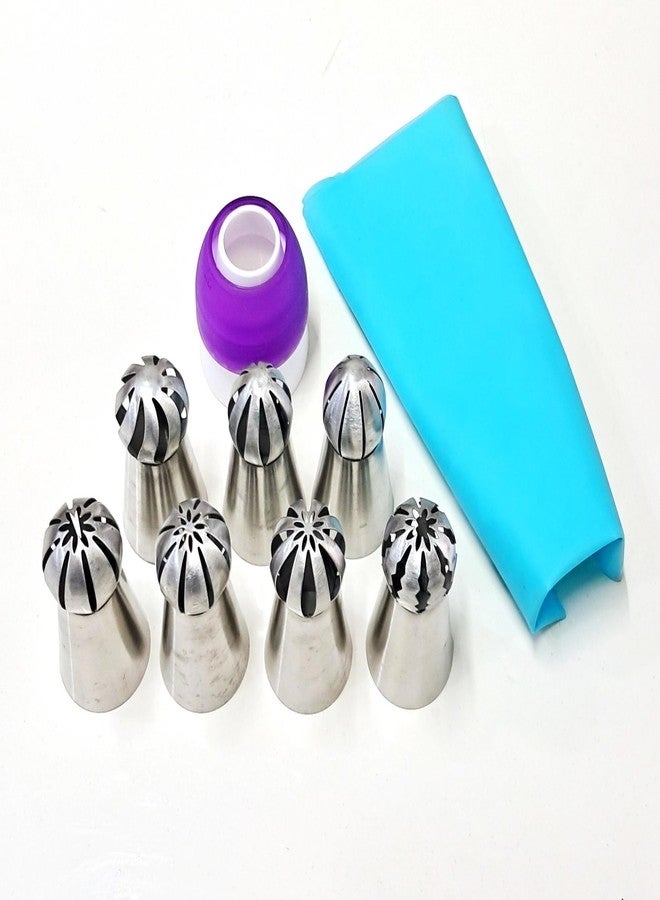 bilAnca ® Cake Decorator Russian Piping Frosting Tips Coupler Reusable Silicone Washable Icing Bag with 7 Stainless Steel Nozzles - Image 1