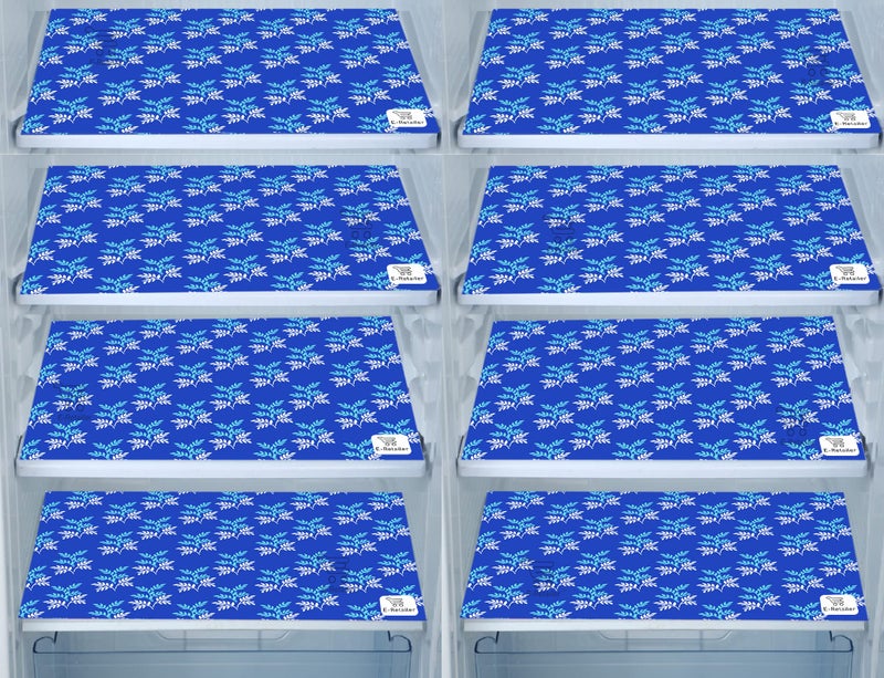 E-Retailer® Waterproof PVC Refrigerator Drawer Mats/Multipurpose Mats/Fridge Mats Set of 8 Pcs (Color-Leaf Blue, Size-17.5X11.5 Inches) - Image 1