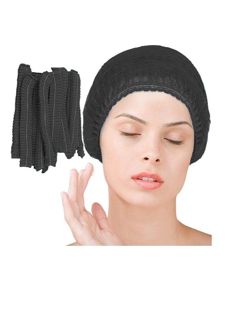 Midwest Disposable Bouffant Caps 100 Pcs  Elastic Dust Cap for Food Service, Sleeping Head Cover (Black) - Image 1