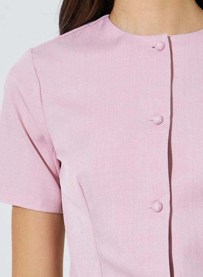 Styli Pink Pink Short Sleeve Button-Front Blouse for Women | Best Price UAE