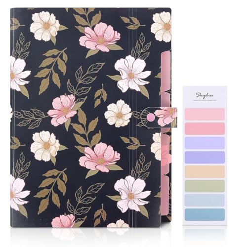 SKYDUE Accordion File Organizer Floral Expanding File Folders with 5 Pockets Cute Document Organizer for Paper Bills Receipt Storage School Office Hospital Supplies LetterA4 Size Navy Blue - Image 3