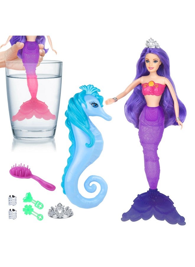 Bettina Color Change Mermaid Doll Playset, Mermaid Princess Doll With Color-Changing Tail, Mermaid Toys With Seahorse & Accessories, Purple Hair - Image 1