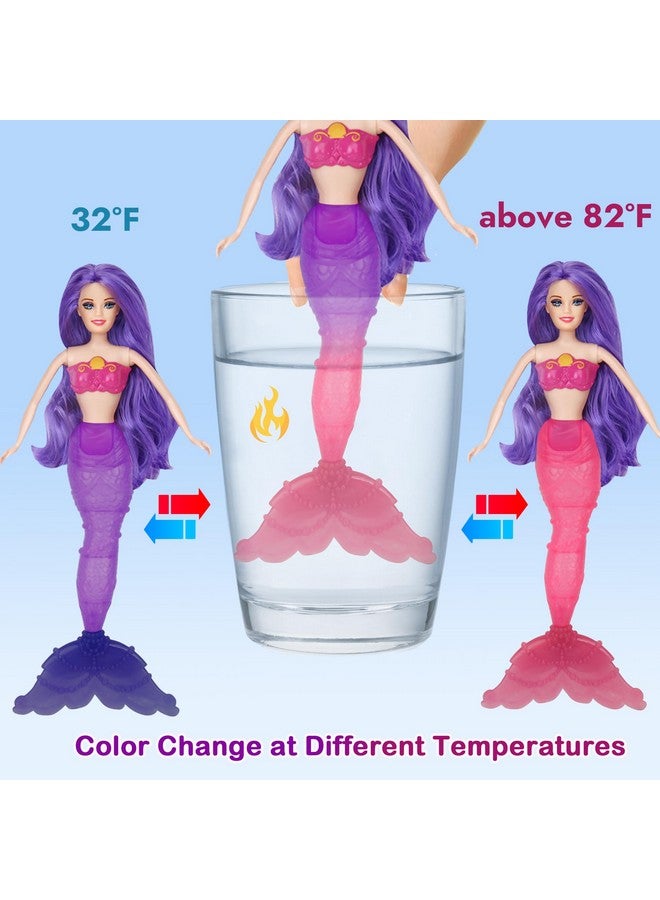 Bettina Color Change Mermaid Doll Playset, Mermaid Princess Doll With Color-Changing Tail, Mermaid Toys With Seahorse & Accessories, Purple Hair - Image 2