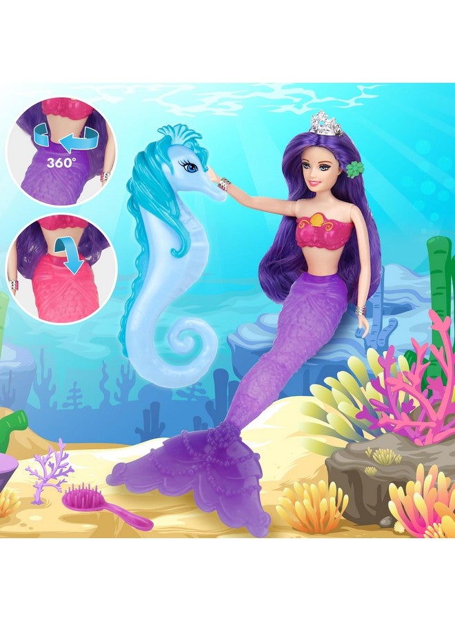 Bettina Color Change Mermaid Doll Playset, Mermaid Princess Doll With Color-Changing Tail, Mermaid Toys With Seahorse & Accessories, Purple Hair - Image 5