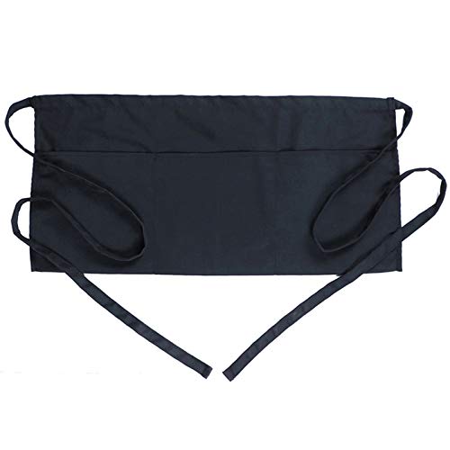 BOHARERS Waist Apron with 3 Pockets - Black Waitress Waiter Server Short Aprons - Image 1