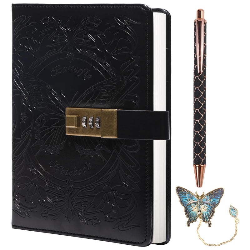 TIEFOSSI Diary with Lock for Women Girls, Lined Locked Journal, Butterfly Journal Notebook with Pen and Bookmark, A5 Refillable Locking Journals for Writing, 224 Numbered Pages - Image 1