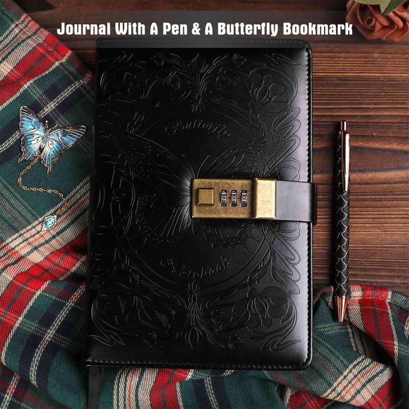 TIEFOSSI Diary with Lock for Women Girls, Lined Locked Journal, Butterfly Journal Notebook with Pen and Bookmark, A5 Refillable Locking Journals for Writing, 224 Numbered Pages - Image 4