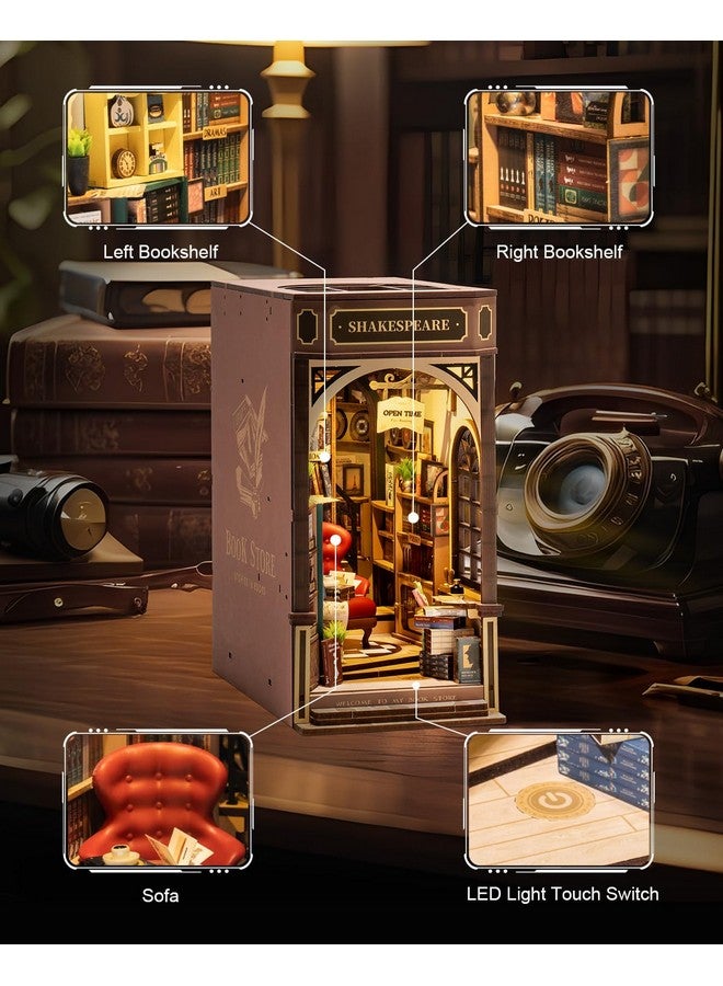 RoWood Book Nook,Diy Book Nook Kits For Adults,3D Wooden Puzzle Bookend Miniature Kit,Bookshelf Insert Decor Alley,Wood Craft Hobbies For Women/Men,Birthday Christmas Gifts-Bookstore - Image 4