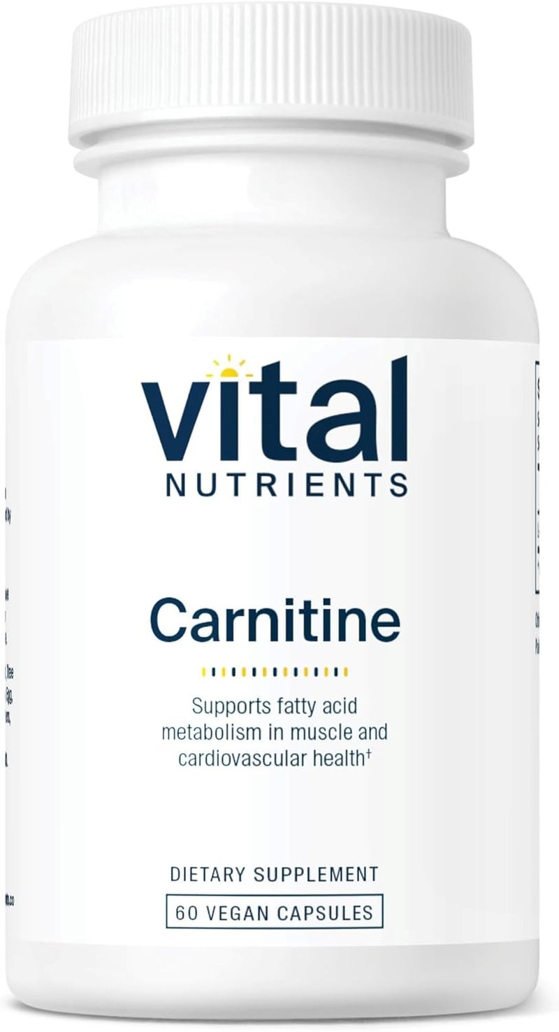 Vital Nutrients Carnitine 500mg  LCarnitine Supplement for Heart Health Support  Vegan Energy Support Supplement  Gluten Dairy Soy Free  NonGMO  60 Capsules - Image 1