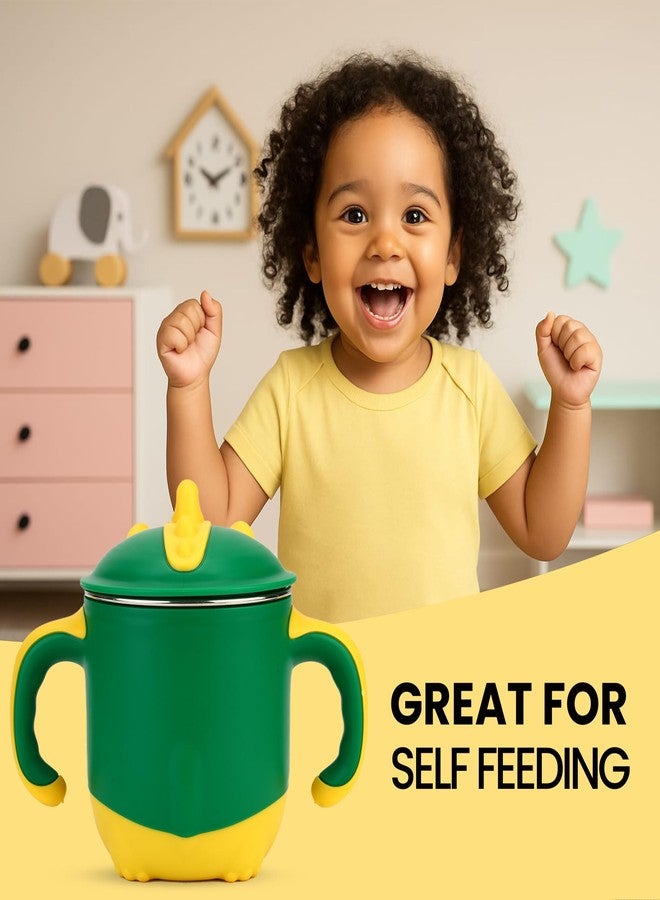 ONE AND ONLY Kids Sipper Green Stainless Steel 220 ML Spill-Proof Toddler Drinking Cup with Handle BPA-Free Baby Drinking Bottle - Image 5