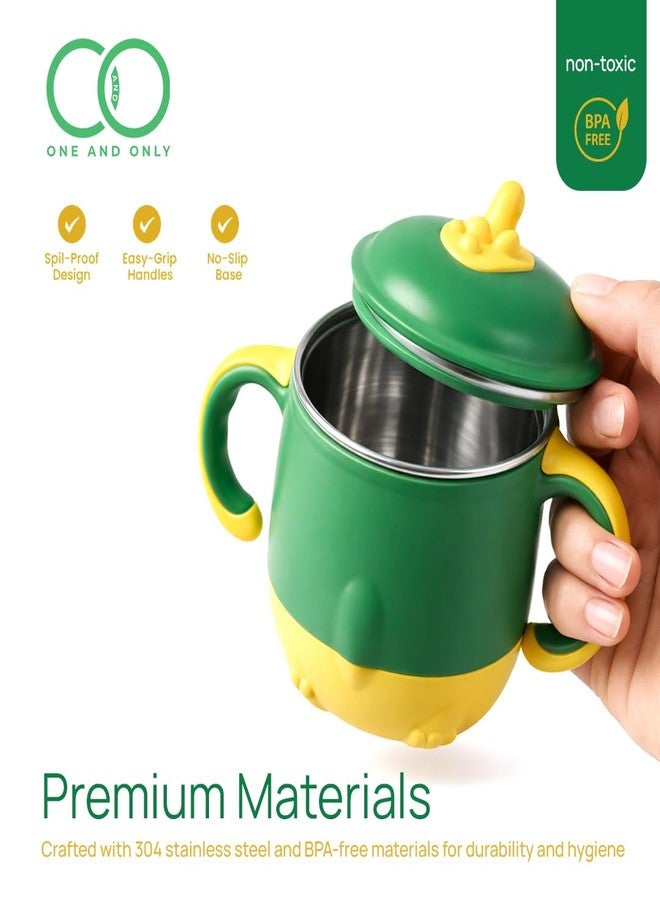 ONE AND ONLY Kids Sipper Green Stainless Steel 220 ML Spill-Proof Toddler Drinking Cup with Handle BPA-Free Baby Drinking Bottle - Image 2