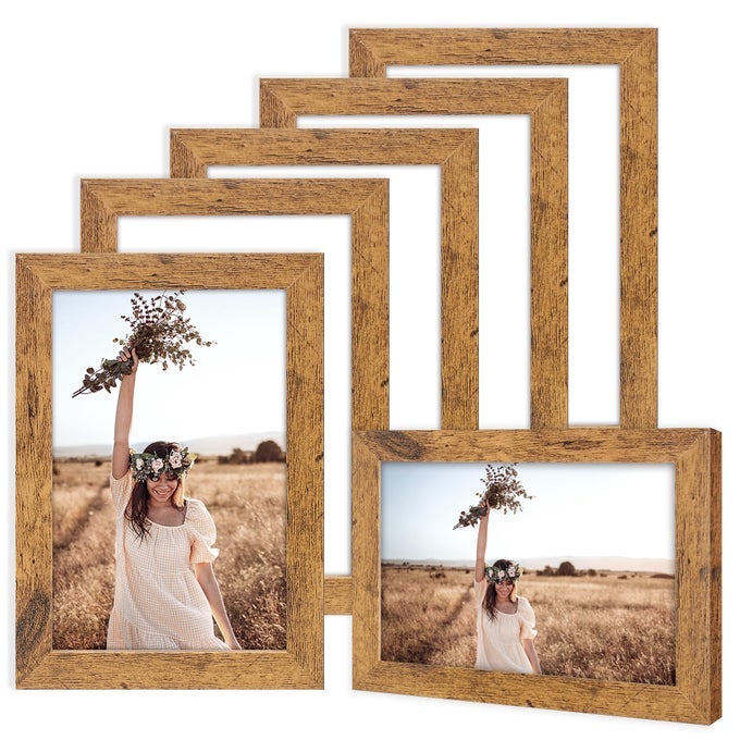5x7 Picture Frames Set of 6 Rustic Photo Frames Collage for Wall Decor Mounting or Table DisplayHome Decorative Wall Gallery Picture Photo Frame Wood BrownWalnut