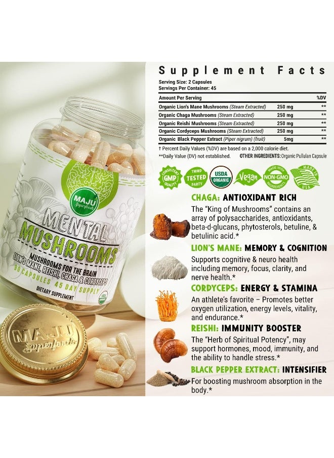 Maju Superfoods MENTAL Mushroom Capsules, Organic Extract Supplement w/ Lion's Mane, Cordyceps, Reishi and Chaga  - Image 5
