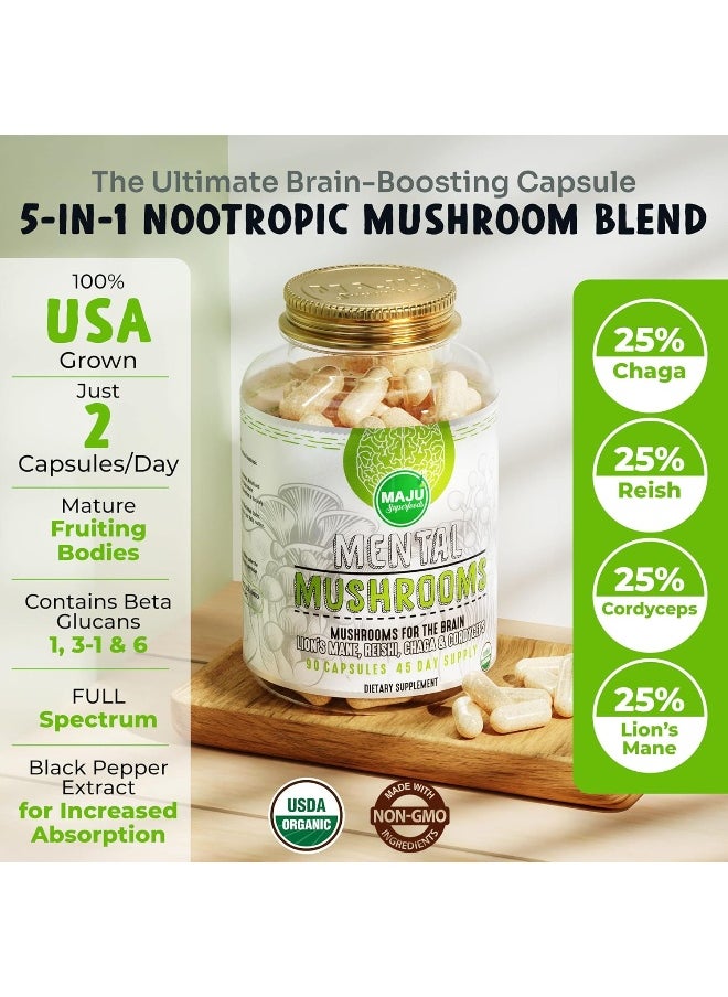 Maju Superfoods MENTAL Mushroom Capsules, Organic Extract Supplement w/ Lion's Mane, Cordyceps, Reishi and Chaga  - Image 3
