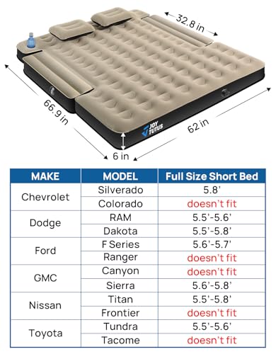 JOYTUTUS Truck Bed Mattress for 5558Ft Full Size Inflatable Mattress Pickup Short Beds for Outdoor Camping with Carry Bag Cup Holder Cavity Design CamelBlack - Image 3